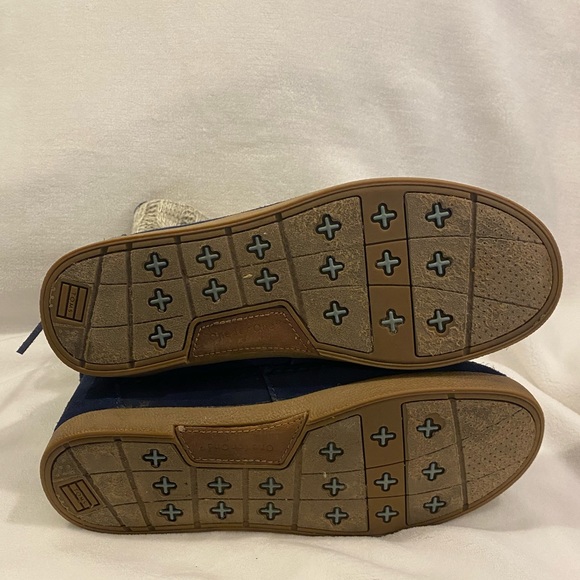 TOMS Nepal Navy Blue Suede Tie Cable Knit Winter Boots Moccasin Style - Picture 5 of 5